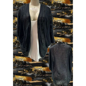 Serena Williams S Black Open Front Pleated Detail Semi-Sheer 3/4 Sleeve Shrug